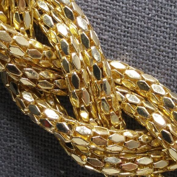 Gold Metal Mesh Braided Necklace, 24 Inches, Six Strands, Bright Shiny Gold Tone - Picture 2 of 6